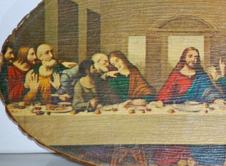 Vintage Wall Hanging The Last Supper on Natural Wood Slab Wall Decor Home Decor 2