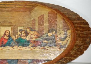 Vintage Wall Hanging The Last Supper on Natural Wood Slab Wall Decor Home Decor 3