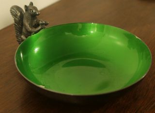 Vintage Green Enamel Silver Plate Reed & Barton Squirrel Nut Dish 593