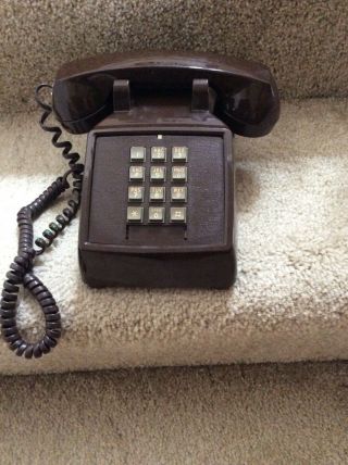 Vintage Brown Push - Button Desk Telephone Pacific Bell Old Phone Touch Tone