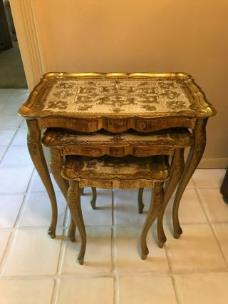 Vintage Trio Nesting Accent Tables Gold Hollywood Regency Style Florence Italy