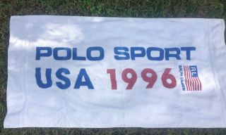 Vintage Ralph Lauren Polo Sport Beach Towel White 1996 Spell Out Flag 90s