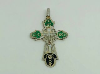 Rare Antique Imperial Russian 84 Solid Silver Enamel Orthodox Cross Pendant