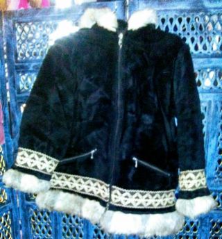 Vintage 1970 Arctic Cat Snowmobile Jacket Hooded Black&white Faux Fur