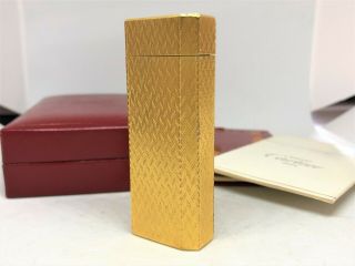 Auth Cartier K18 Gold - Plated Diamond Pattern Pentagon Lighter Gold W Case