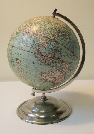 Vintage 1920s Terrestrial Globe Aluminium Stand Weber Costello Usa