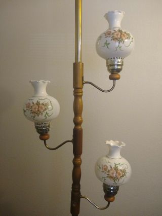 Vintage Mid - Century Pole Lamp With Floral Globes
