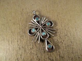 Vintage Sterling Silver & Turquoise/coral Cross Pendant,  Unsigned,  3.  7g