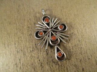Vintage Sterling Silver & Turquoise/Coral Cross Pendant,  Unsigned,  3.  7g 2