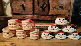 Lof Of 11 Vintage Ceramic Santa Claus Mini Mugs Cups Holly Christmas Decor 1.  5 "