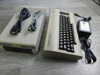 Commodore 64 Computer Keyboard W/power Supply And 1541 Disk Drive Cables