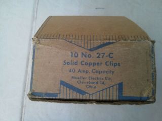 Vintage Box Of 5 Electrical 40 Amps Old Copper Clips Mueller Electric