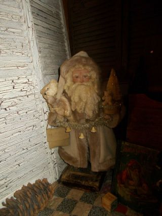Primitive Santa Claus,  Vintage Christmas Ornaments,  Sisal Trees,  Antique Quilt,