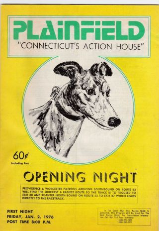 Plainfield Greyhound Program Opening Night 1/2/76