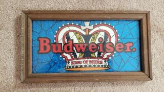 Vintage Budweiser Stained Glass Appearance Beer Sign,  9.  5 X 16 In Framed