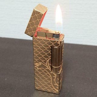 Vintage Rare Dunhill Rollagas Lighter Swiss Made Gold Dragon Pattern