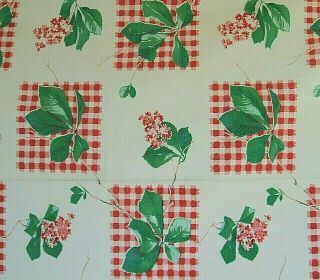 Cute Vintage Red & Pink Flowers On Red Check Blocks Tablecloth 60 X 52
