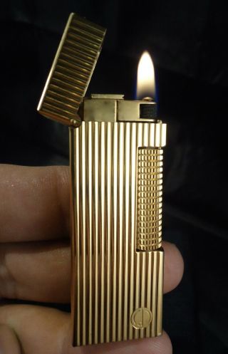 Dunhill Rollagas Lighter - Vertical Lines - Gold Plated - Briquet/feuerzeug