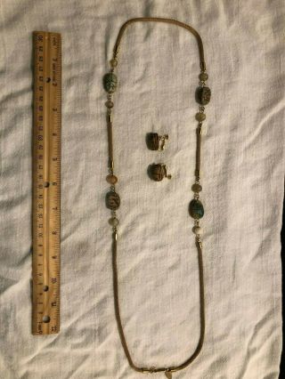 Vintage Miriam Haskell Gold Tone Necklace Scarab? Beetle Necklace Earrings Set