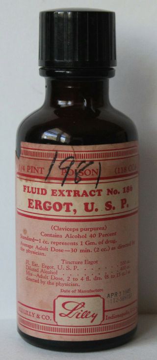 Vintage Eli Lilly 1/4 Pint Poison Bottle: Fluid Extract No.  186 Ergot