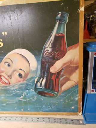 Vintage WWII 1945 Coca Cola Cardboard Sign Antique Soda Fountain Diner 3