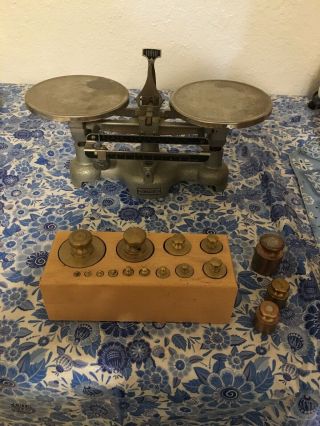 Vintage Welch Double Pan Balance With Brass Weights