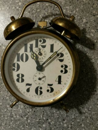 Vtg Linden Black Forest Brass Plated Wind Up Alarm Clock West Germany Parts Only