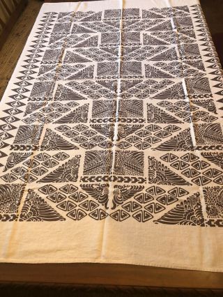 Vtg.  Harwood Steiger Silkscreened Linen Fabric Tablecloth Tribal Birds Tiki