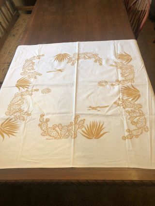 Vintage Harwood Steiger Silkscreened Cotton Fabric Tablecloth Cactus