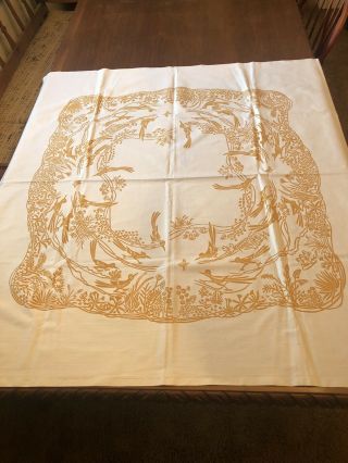 Vtg.  Harwood Steiger Silkscreened Fabric Tablecloth Roadrunners & Butterflies