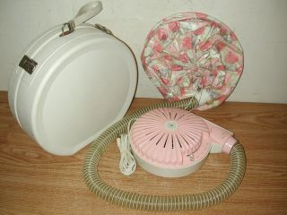 Vintage General Electric Deluxe Portable Pink Bonnet Hair Dryer With Hard Case