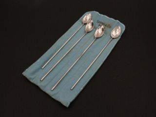 Tiffany & Co.  Sterling Silver Leaf Julep Iced Tea Spoons Set Of 4 Nr 7040