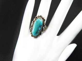 Vintage Solid 925 Sterling Silver Ring Turquoise Stone Native Southwestern 5.  75