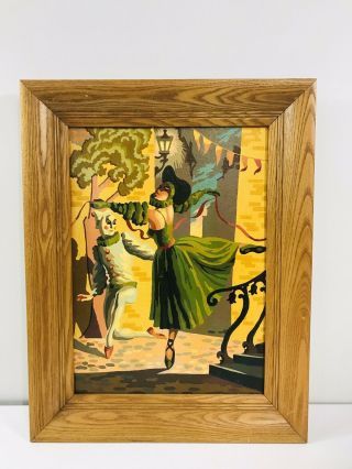Vintage Framed Paint By Number Dancers Painting Ballet Dancer Harlequin 11x15