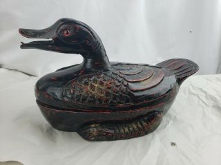 Vintage Hand Painted Carved Wood Box,  Goose Shaped,  Thailand Ca.  1960