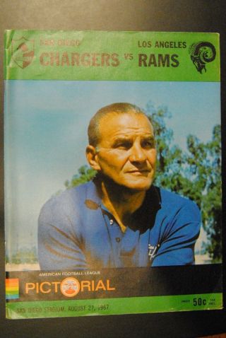 1967 San Diego Chargers Vs Los Angeles Rams Afl Football Program - Sid Gillman