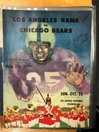 October 25,  1953 Chicago Bears Vs.  Los Angeles Rams Program Scorecard