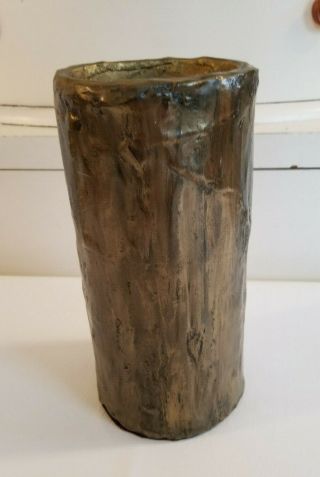 Rare Bovano Metaltone Vase Heavy 10 " Bronze Faux Bois Brutalist Look Cheshire Ct