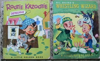 2 Vintage Little Golden Books Rootie Kazootie Detective,  Whistling Wizard " A "
