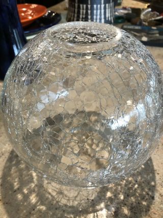 Mid Century Modern Crackle Glass Globe For Hanging Lamp 8” X 8”