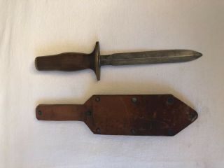 Vintage Wwii German Style Dagger With Leather Sheath Fixed Blade Knife