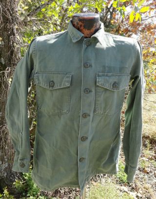 1967 Dated Us Army Vietnam Era Og 107 Sateen Cotton Fatigue Shirt Sz M Vintage