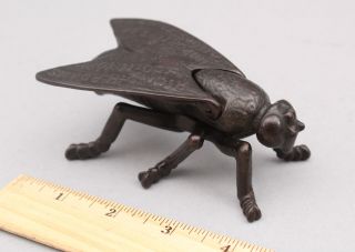 Antique Early 20thc Advertising Cast Iron Fly Figural Match Holder Box