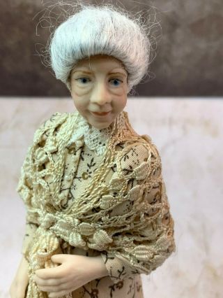 Vintage Miniature Dollhouse Uk Artisan Sculpted Porcelain Grandmother Doll 1:12