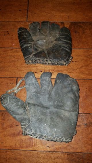 Two Old Antique Baseball Gloves Reach Lutzke