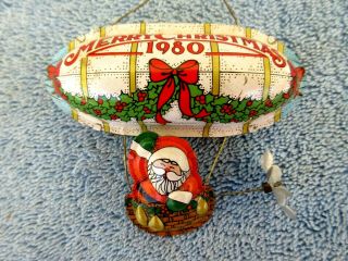Vintage 1980 Hallmark Christmas Ornament Santa Claus Hot Air Balloon Blimp Metal
