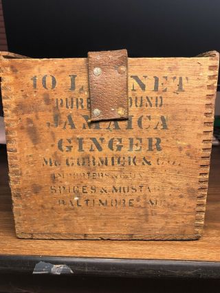 Antique Vintage Mccormick And Company 10 Pound Wooden Crate Jamaica Ginger