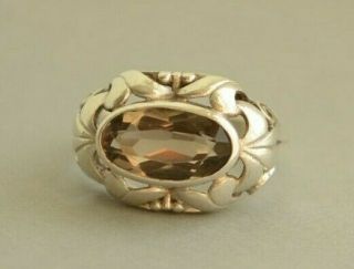 French Antique Art Nouveau Smoky Quartz 800 Solid Silver Floral Ring Size O 1/2