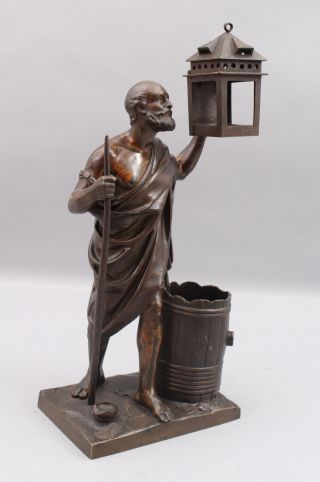Antique Bronze Sculpture,  Greek Diogenes & Lantern,  Cigar & Match Holder