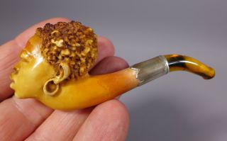 FINE CASED SMALL ANTIQUE CARVED MEERSCHAUM PIPE 